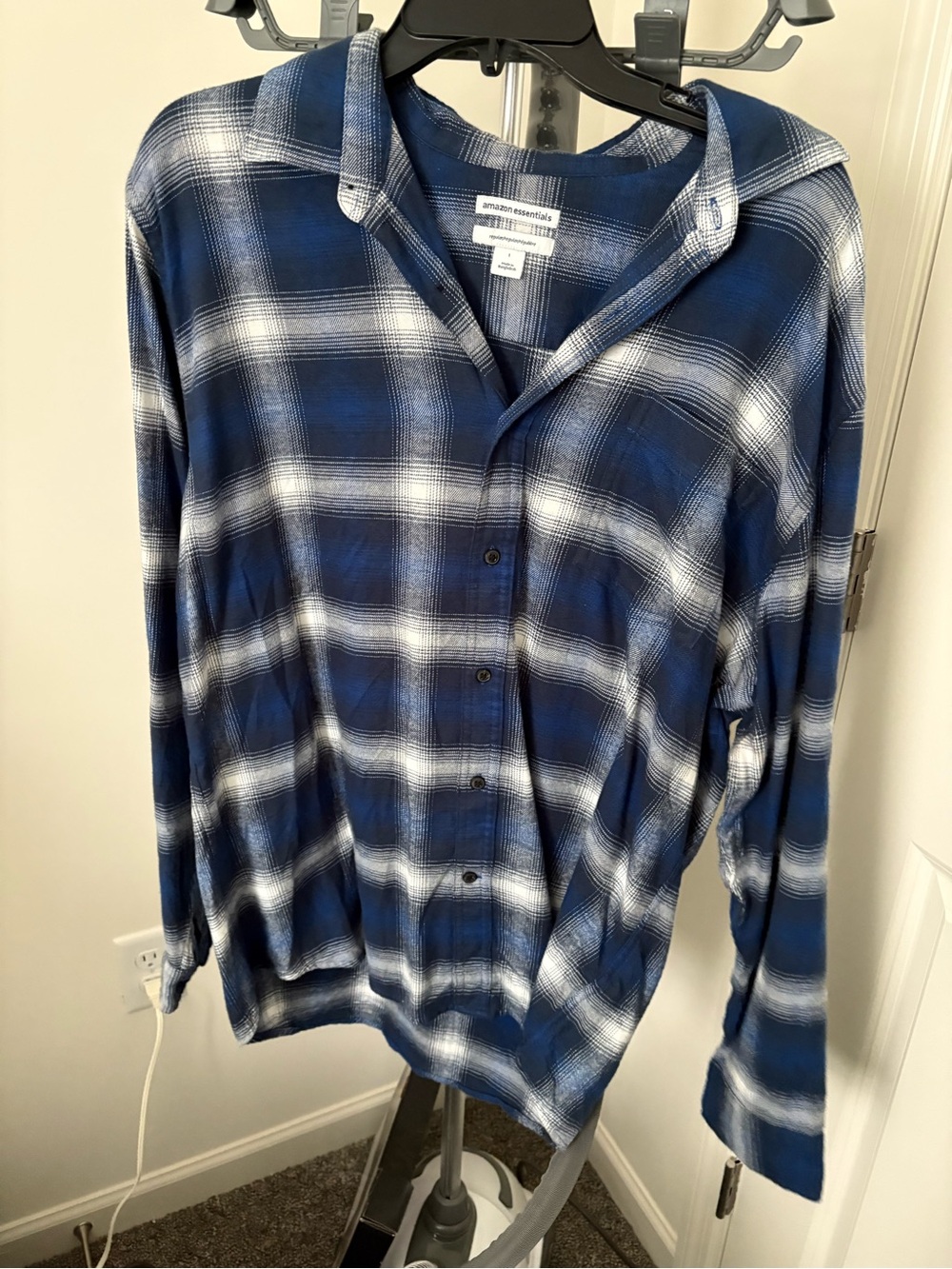 Amazon Essentials Blue and White Plaid Button-Down Shirt
